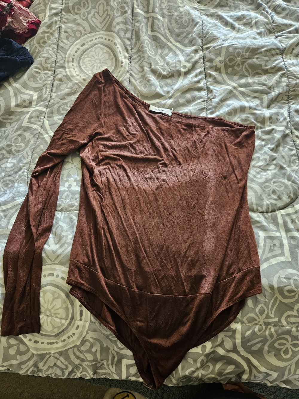 JustFab Rust One-Shoulder Long-Sleeve Bodysuit